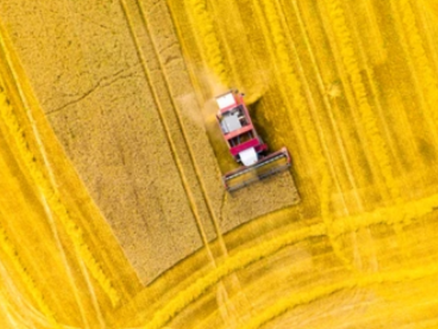 Feld auf dem ein Traktor fährt